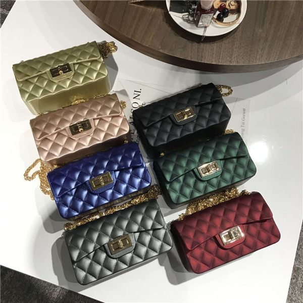 

2021 spring and summer mini frosted jelly bag chain single shoulder rhombic pvc