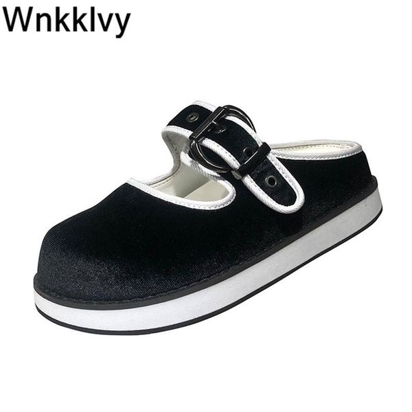 

slippers summer flat women round-toe metal buckle retro lazy mullers comformtable casual shoes fashion outside sandalias female, Black