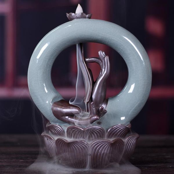 

fragrance lamps buddha hand backflow incense burner ice cracked ceramic censer smoke waterfall holder furnace craft