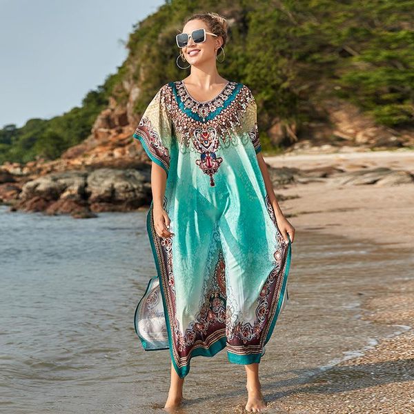 

print summer beach cover-up lace up long dress holiday boho pareos grobe batwing sleeve oversize maxi dresses women's swimwear, White;black