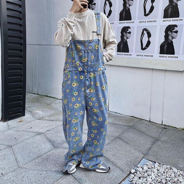 

men's jeans 2021 fashion romper jumpsuit male overalls straight casual pants denim trousers baggy homme streetwear, Blue
