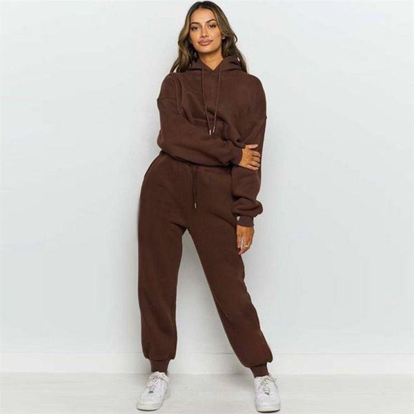 

women's two piece pants casual tracksuit 2021 autumn fashion long sleeve hoodie loose 2 pieces sets streetwears, White