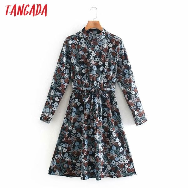 

fashion women flowers print shirt with strap bow turn down collar long sleeve ladies midi dress vestidos xn165 210416, Black;gray
