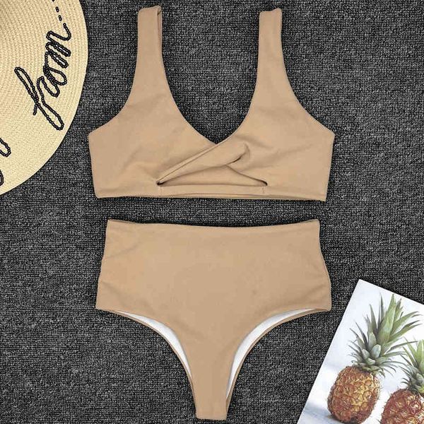 

front twist high waist swimsuit female 2021 hollow out swimwear women two piece bikini set bathing suit swim ladyb