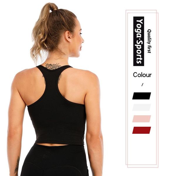

yoga outfit women solid racerback sports vest sleeveless slim gym workout crop sportswear round neck fitness running short clothes