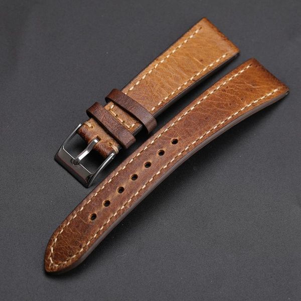 

watch bands suitable for antique strap 18 19 20 21 22mm soft layer leather watchband, handmade ultra-thin men's, Black;brown