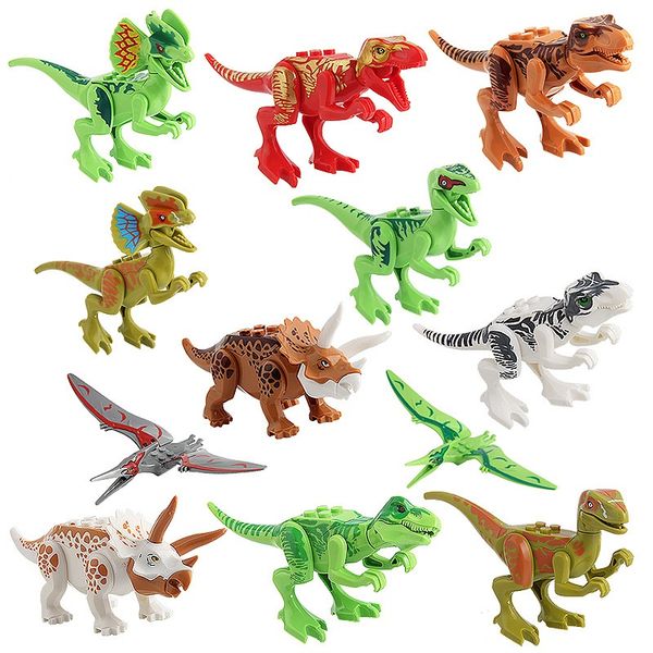 

12pcs/lot jurassic dinosaur blocks kids toys dinosaurs world figure building block brick tyrannosaurs rex celociraptor pterosaur