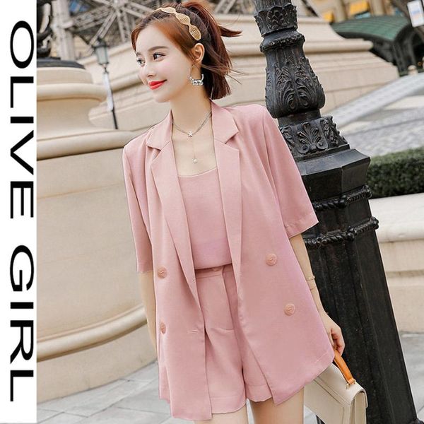 

women's tracksuits women 3 pieces female shorts set short sleeve blazer & loose shirts summer pant suits for tracksuit, Gray