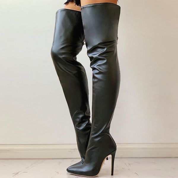 

boots women's long women winter over the knee heels shoes thigh high spring female stretch heel plus size 43, Black