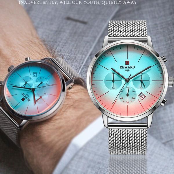 

wristwatches silver watches men stainless steel mesh strap casual quartz sport watch waterproof mens clock reloj hombre 2021, Slivery;brown