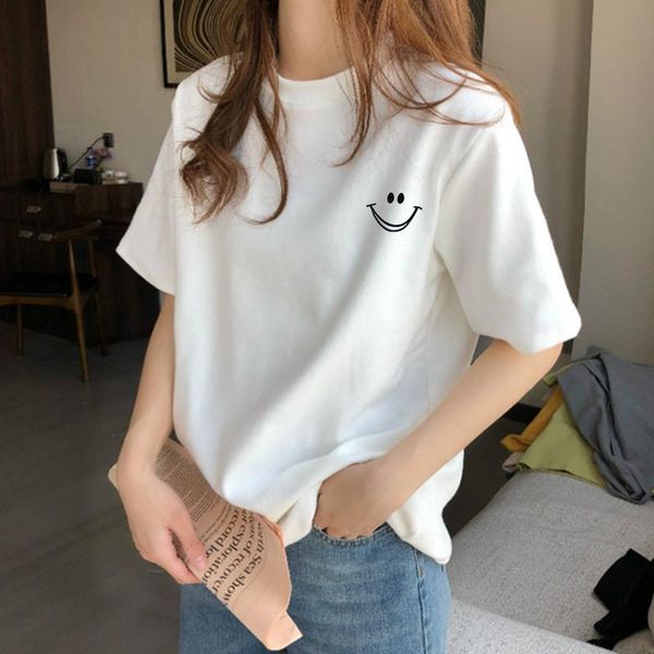 

women's t-shirt korean womens graphic tees harajuku short sleeve funny embroidery t shirt summer simple female casual loose white