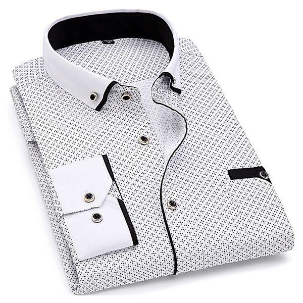 

men fashion casual long sleeved printed shirt slim fit male social business dress shirts brand for soft comfortable 220312, White;black