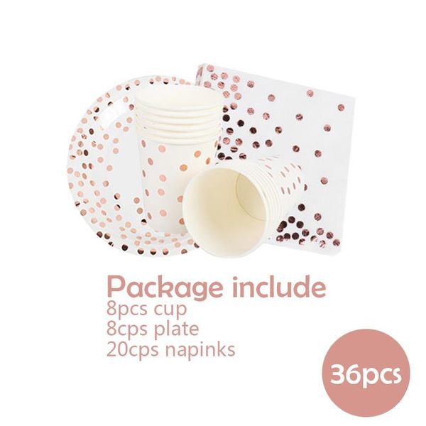 

disposable dinnerware 36pcs rose gold party decoration napkins plate cup set treats baby kids bithday wedding table deco