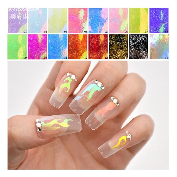 

nail stickers wholesale aurora flame 16 laser art decorations, Silver;gold