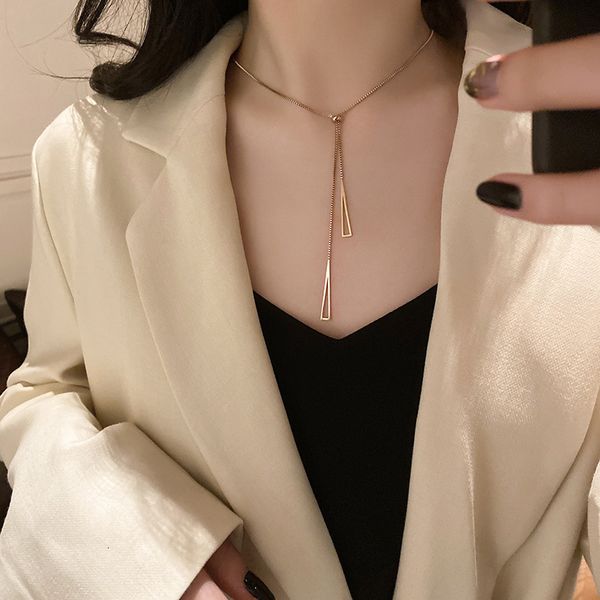 

amulet pendants titanium steel japanese and korean minimalist style geometric clavicle chain simple adjustable neck rose gold net red neckla, Golden;silver