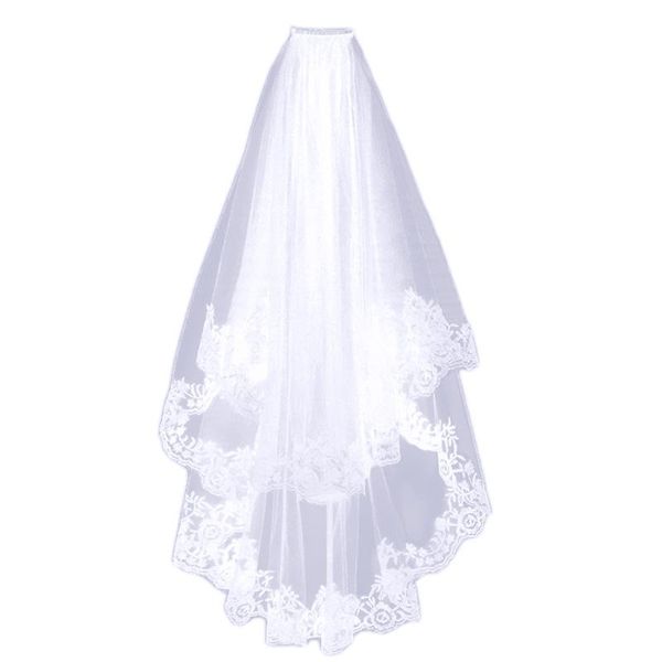 

bridal veils two layer veil with comb wedding solid color soft tulle short white black woman lace appliques