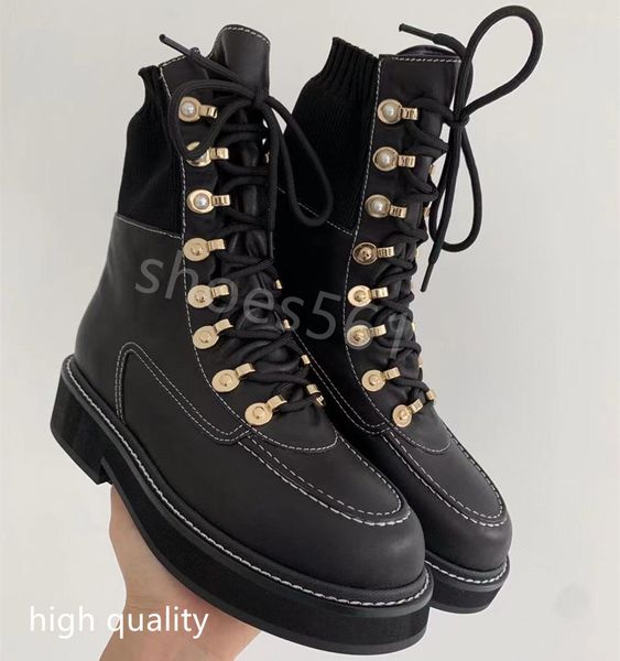 

high-quality autumn and winter new womens boots elastic martin explosive half-section short tube style pearl thick-soled real cowhide physic, Black
