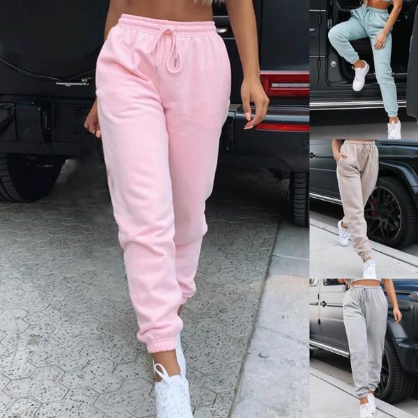 

women's pants & capris solid color drawstring thicken elastic waist ankle banded plush casual trousers for daily wear, Black;white
