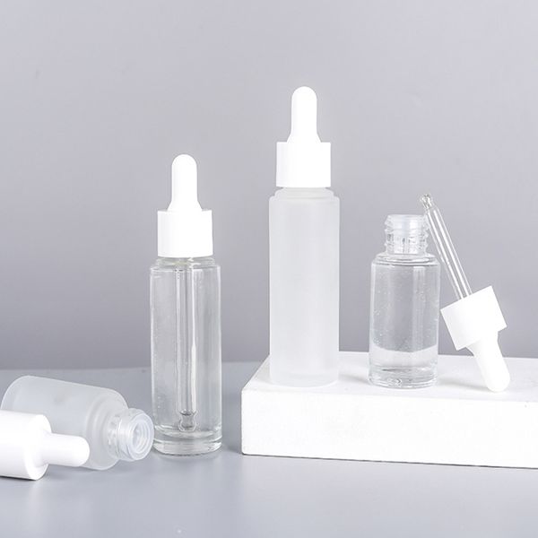 

15ml 30ml frosted clear glass dropper bottle eye essential oil empty bottles with white cap