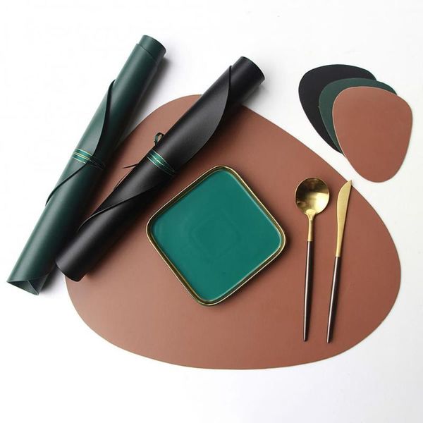 

mats & pads 40%2pcs faux leather placemat insulation bowl dish tea cup pad dining table mat