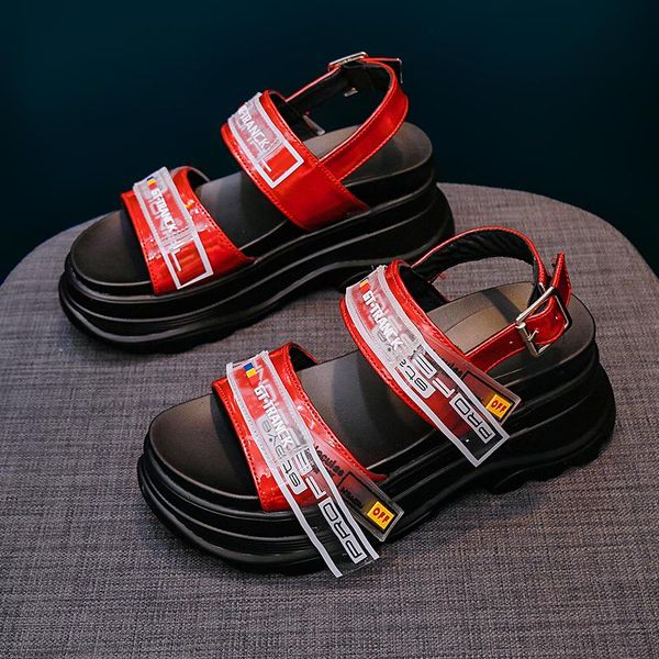 

dress shoes sandals women 2021 summer net red wedges platform thick sole increase casual open toe non slip beach roman, Black
