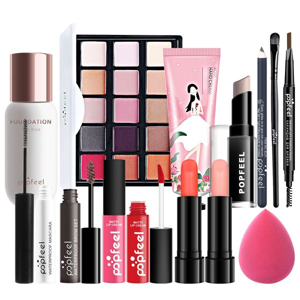 15pcs por conjunto de foundation makeup paleta paleta delineador de olhos olho de mascara loção de corpo maquiagem pincéis conjuntos pop006