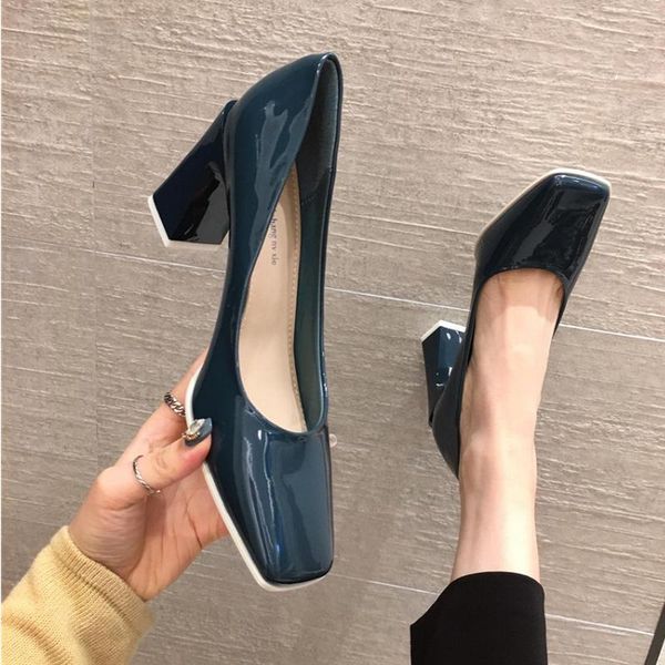 

high heeled square toe shoes woman heels 2021 autumn women shallow pumps block heel female footware french style orange dress, Black