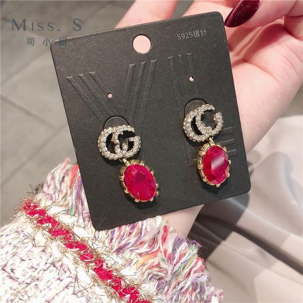 

miss kaka s925 retro letter red ladies earrings jewelry stud, Golden;silver