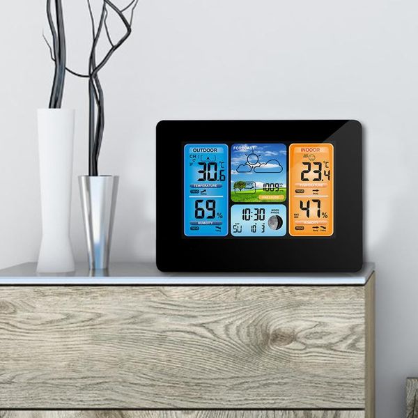 

wall desk alarm clock weather station digital hygrometer wireless sensor forecast temperature watch & table clocks