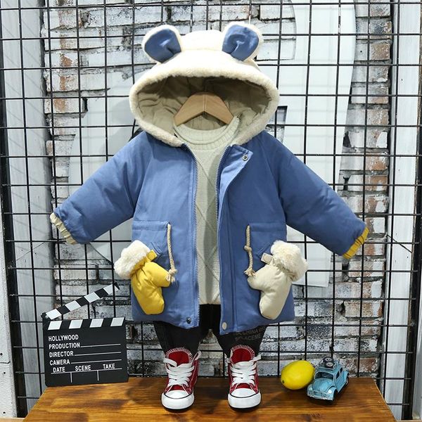 

baby winter gloves cotton-padded jacket coat, Blue;gray