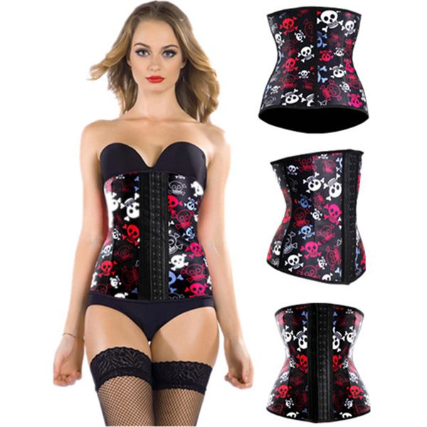 

woman bustiers 2016 plus size waist trainer fajas de women latex corset printed rubber fetish body slimming shapewear bodysuit, Black;white