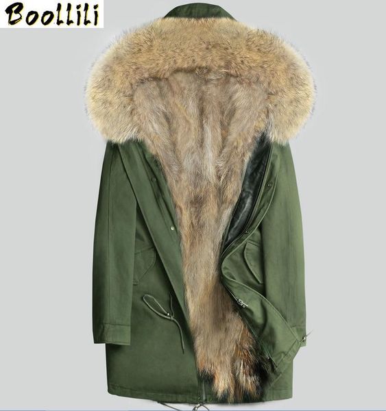 

men's leather & faux boollili real fur coat men winter jacket natural raccoon coats hooded warm long jackets plus size male parkas, Black