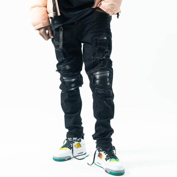

men's jeans 2021 male autumn american hip-hop fit trousers trend ripped patch stitching locomotive high street denim pants, Blue