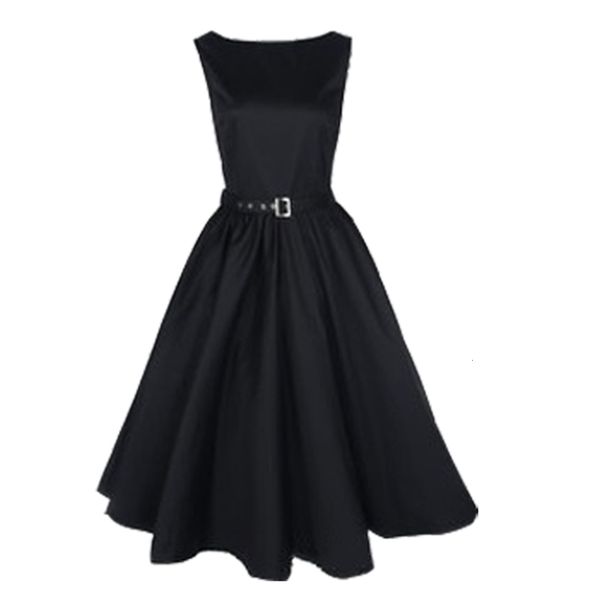 

women dresses o-neck vintage sleeveless casual party robe rockabilly 50s vestidos with big swing dress black s-2xlcasual fashion versatile s, Black;gray