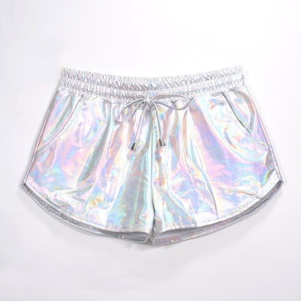 

shiny metallic summer holographic wet womens short look casual elastic drawstring festival rave booty, White;black