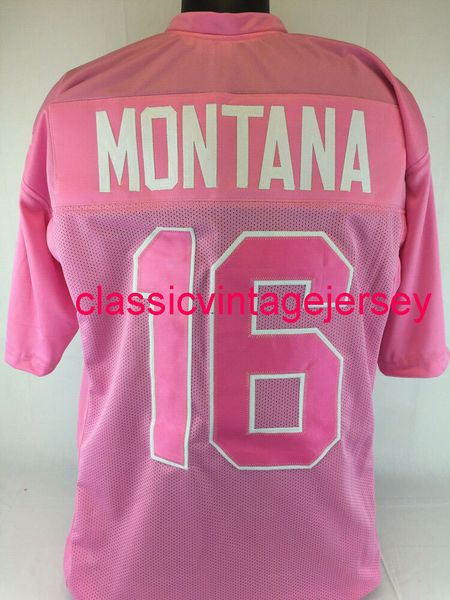 Maglia da calcio rosa cucita personalizzata Joe Montana da uomo e donna XS-5XL 6XL