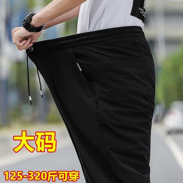 

men's casual trousers plus size winter sports loose straight stretch pants fat boy extra-large street, Black