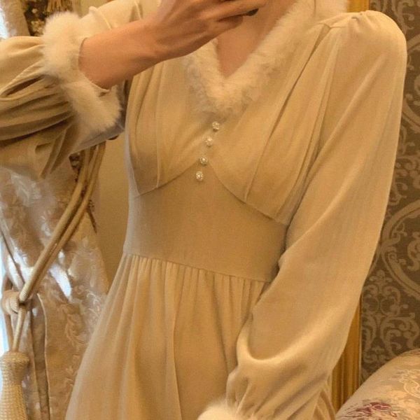 

casual dresses woman autumn and winter hepburn long sleeve plush lace dress vestido de mujer femme robe, Black;gray