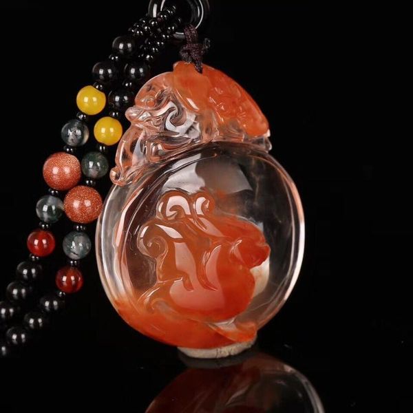 

pendants fine red hair natural crystal carved dragon pendant sweater chain necklace lucky for men women jewelry, Black