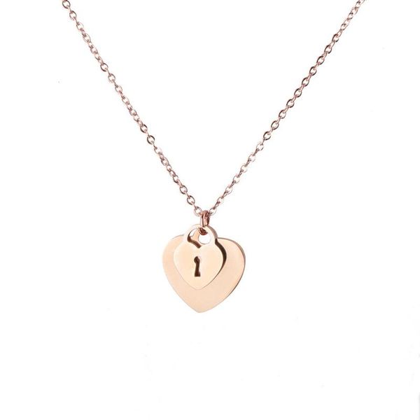 

pendant necklaces duftgold summer 10pcs rose gold stainless steel heart necklace fashion creative lock for women jewelry 2021, Silver