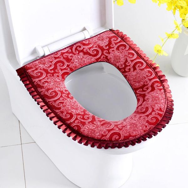 

toilet seat covers waterproof cushion zipper style cover winter thick toilettes accessoires velvet lace bathroom supplies wc mat