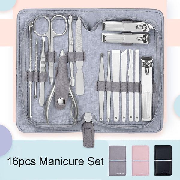 

nail art kits 16pcs/set professional trimming kit stainless steel cuticle scissors pushers care tools clipper manicure pedicure set