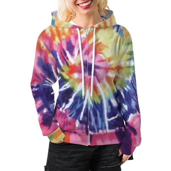 

women's hoodies & sweatshirts 3d women zipper printed unique tie dye style for polyester aesthetic autumn colour asian size clothing, Black
