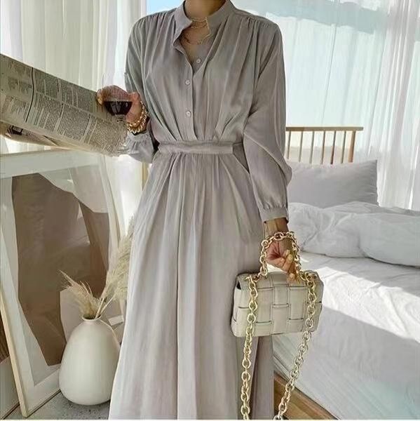 

casual dresses 2021 summer shirt dress evening female vintage party oversize long sleeve beach women robe vestido prom pure, Black;gray