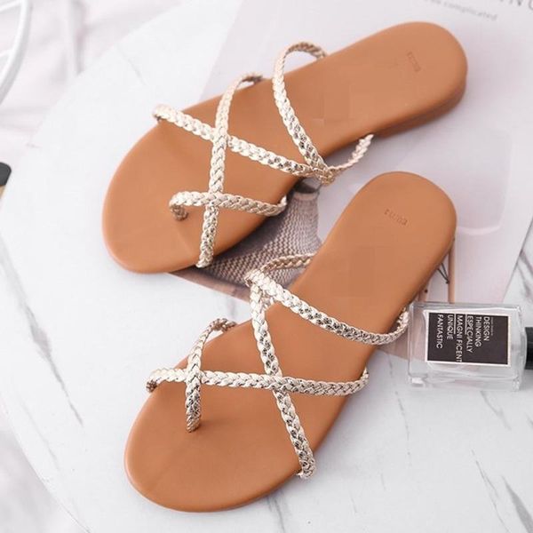 

women's summer footwear slippers slides tip toe sandals flat slipper shoes sandalen dames2021 women narrow weave gold bring, Black