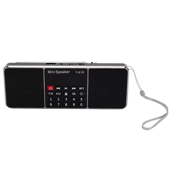 

y-618 mini fm radio digital portable dual 3w stereo speaker mp3 audio player high fidelity sound quality w/ 2 inch display scree