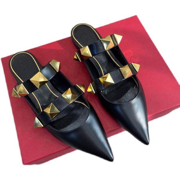 

simple fashion pointed toe women's shoes spring 2021 flat slippers ladies black outer female mules slides