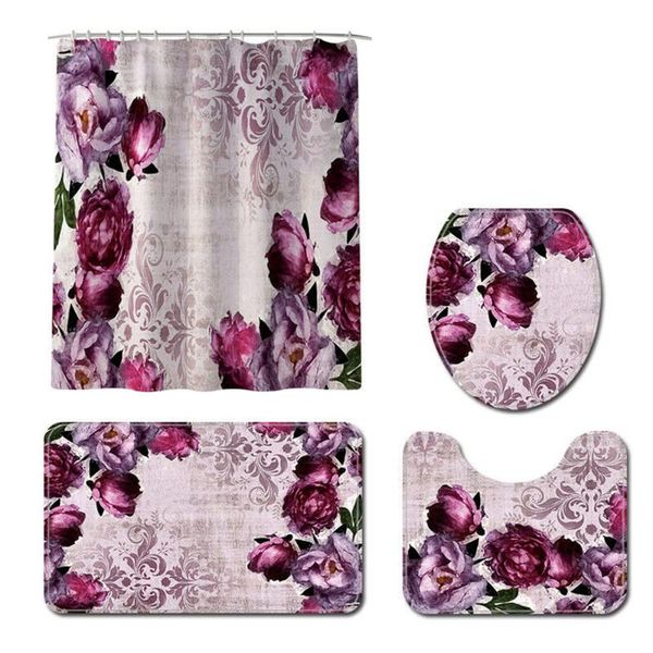 

bath mats 4pcs/set bathroom carpet rug mat shower curtain set toilet home decor floor foot
