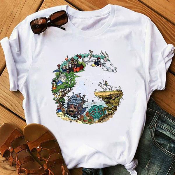 

women's t-shirt cute manga anime my neighbor totoro print graphic ladies short sleeve kawaii tee 2021 summer casual clothing, White