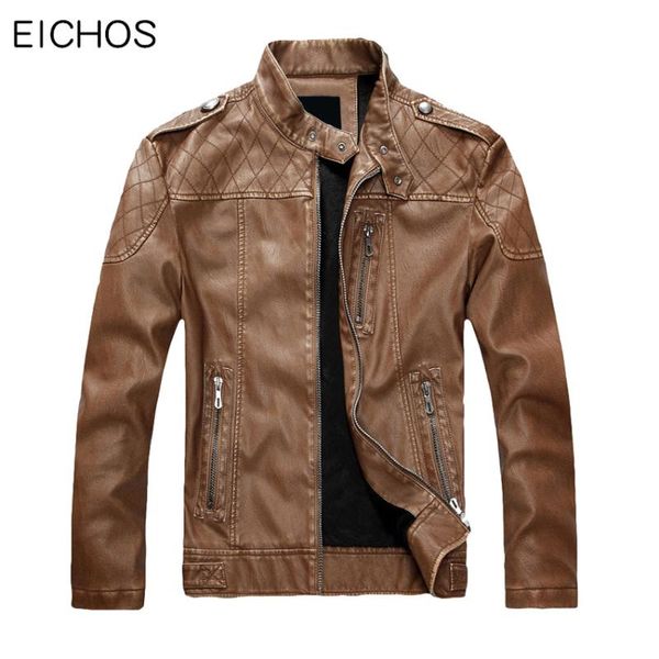 

men's fur & faux eichos fashion mens leather motorcycle jacket slim business casual pu men warm leathers coat, Black